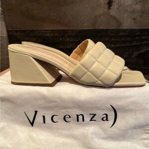 Women's Cream Quilted Block Heel Mules